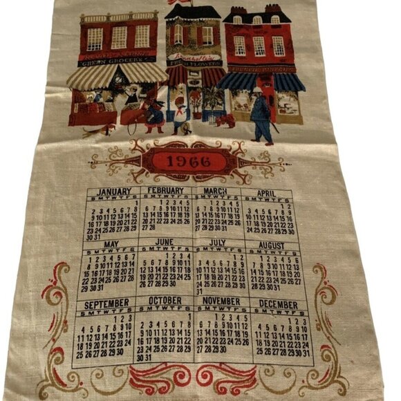 Vintage 1966 Calendar Towel Patriot Linen Souvenir Pre Owned America Small Town - Picture 1 of 8